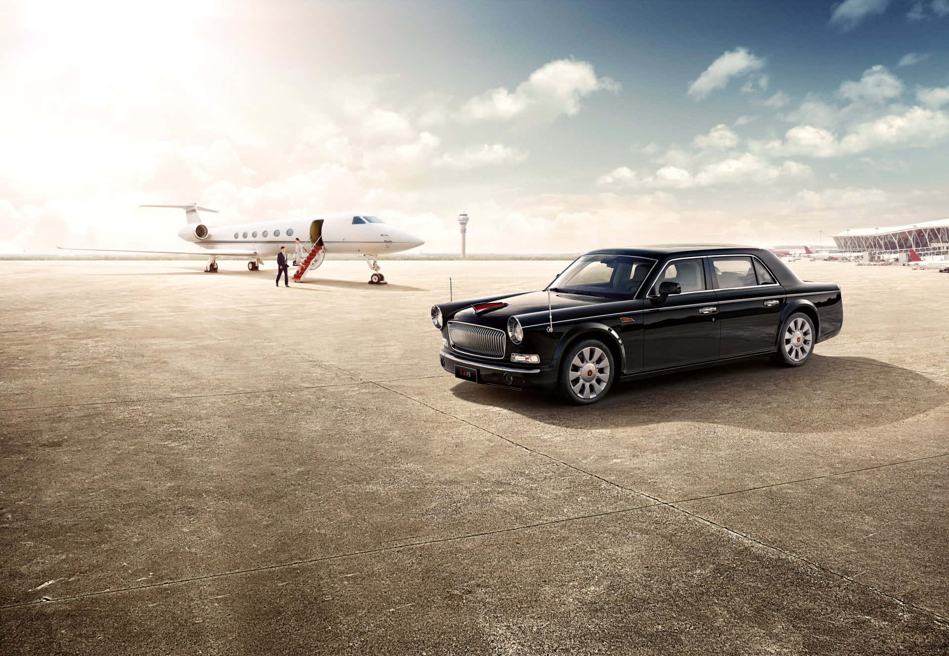 Hongqi L5 Luxe Sedan Luchthaven Startbaan Achtergrond