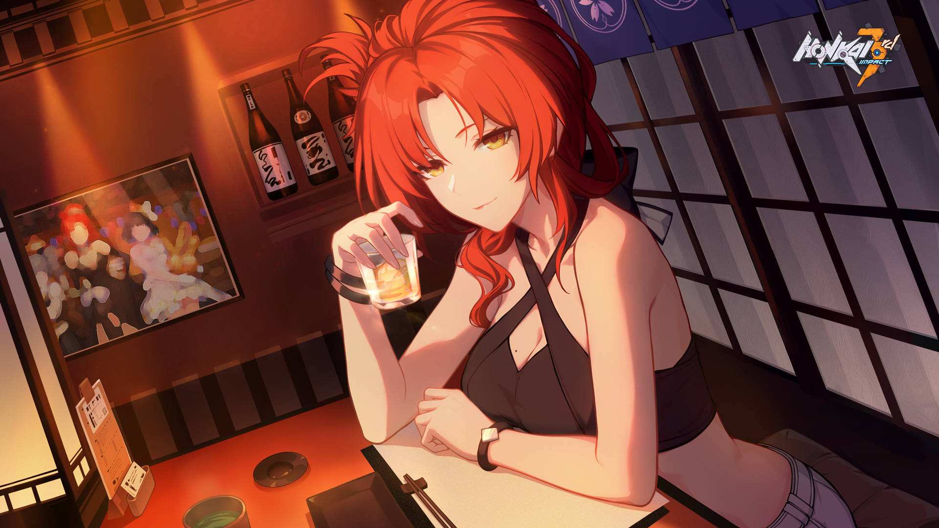 Honkai Impact Himeko Murata Drinking