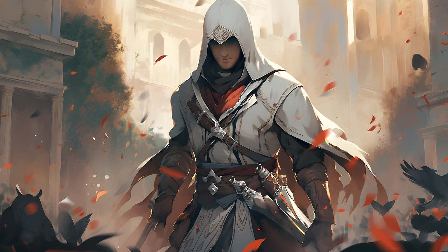 Hooded_ Assassin_ Amidst_ Fall_ Leaves Wallpaper