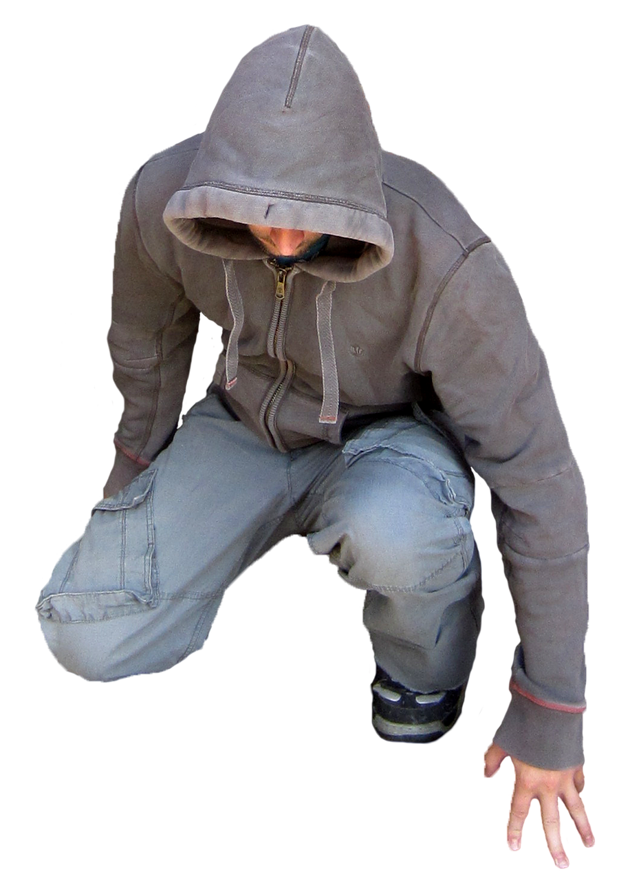 Hooded Man Crouching Pose PNG