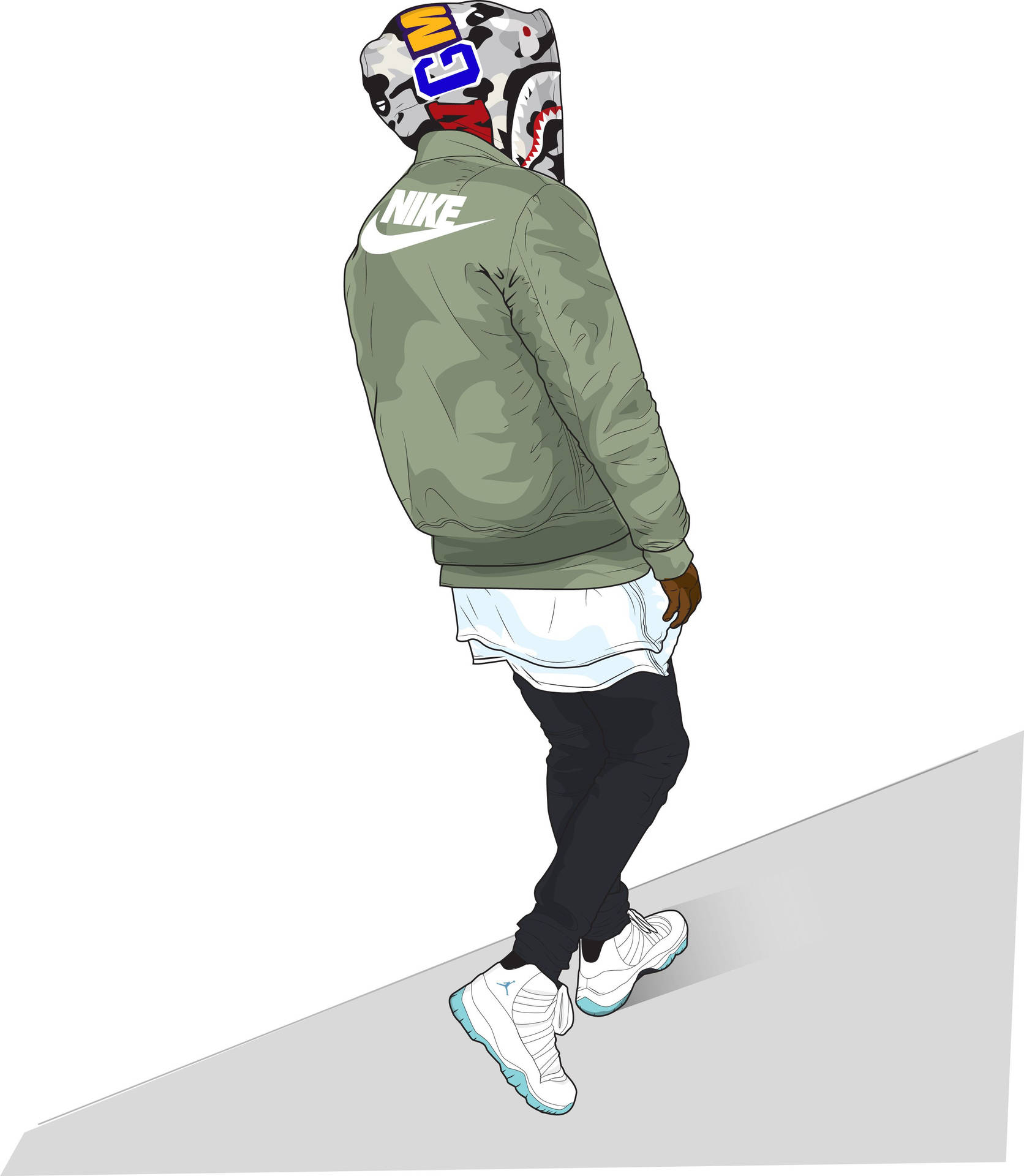 Hooded Person In Nike Cartoon Art Wallpaper