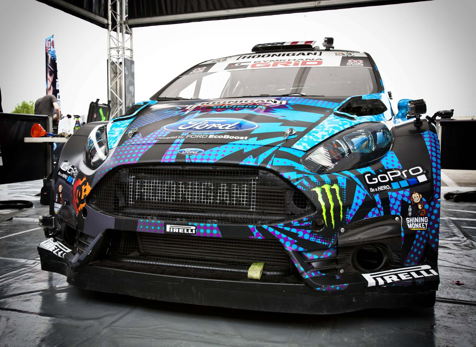 Download Hoonigan Ford Rally Car Showcase Wallpaper | Wallpapers.com