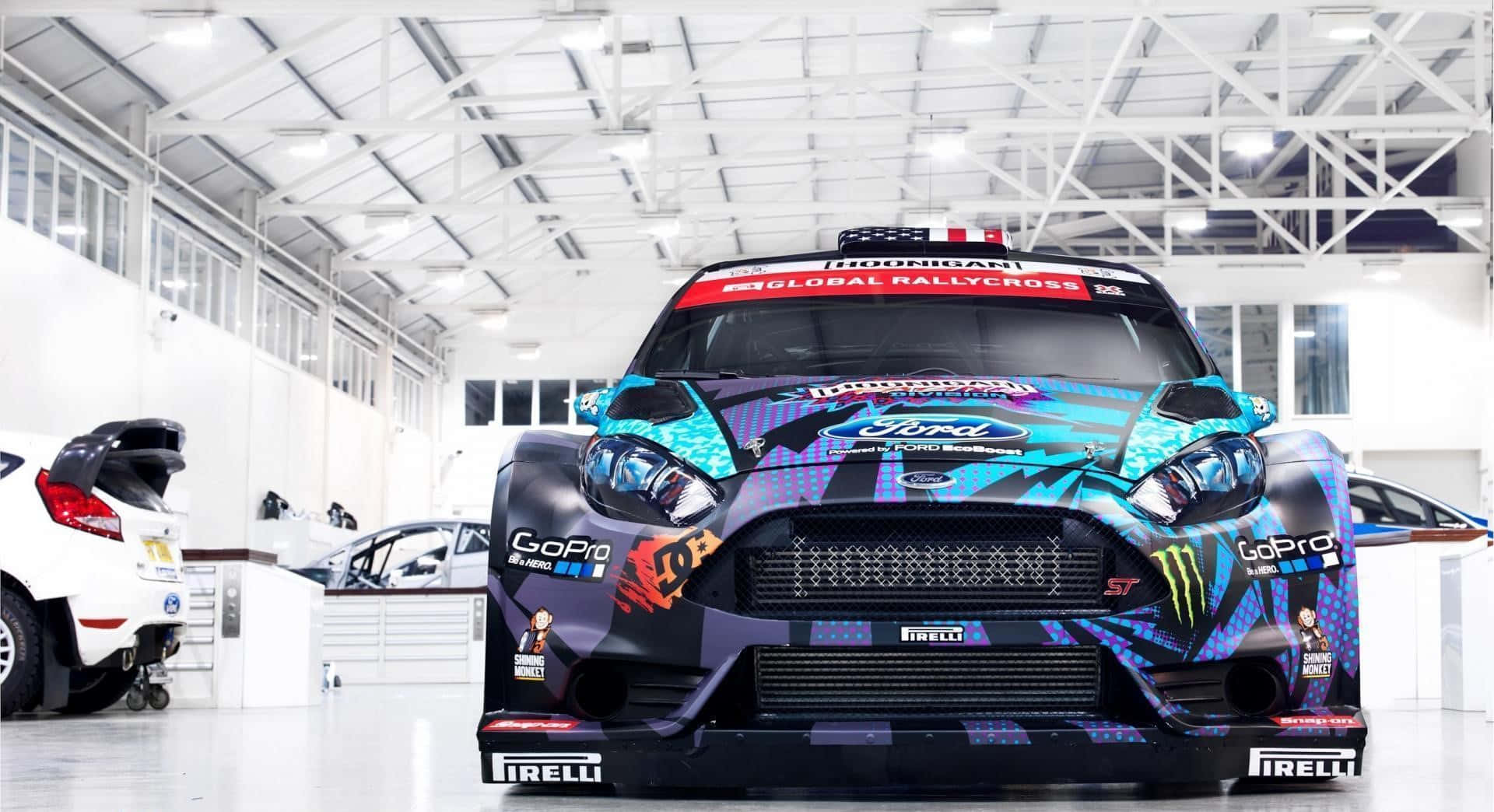 Hoonigan Ford Rallycross Car Garage Wallpaper