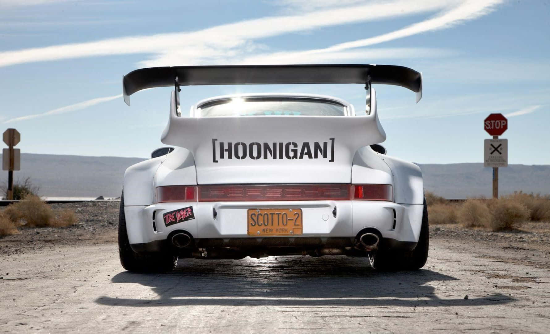 Hoonigan Porsche Rear View Desert Wallpaper