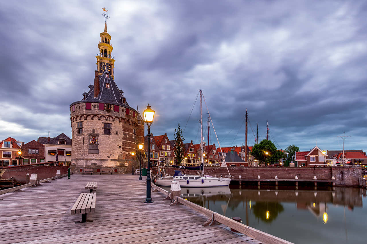 Hoorn Harbor Twilight View Wallpaper