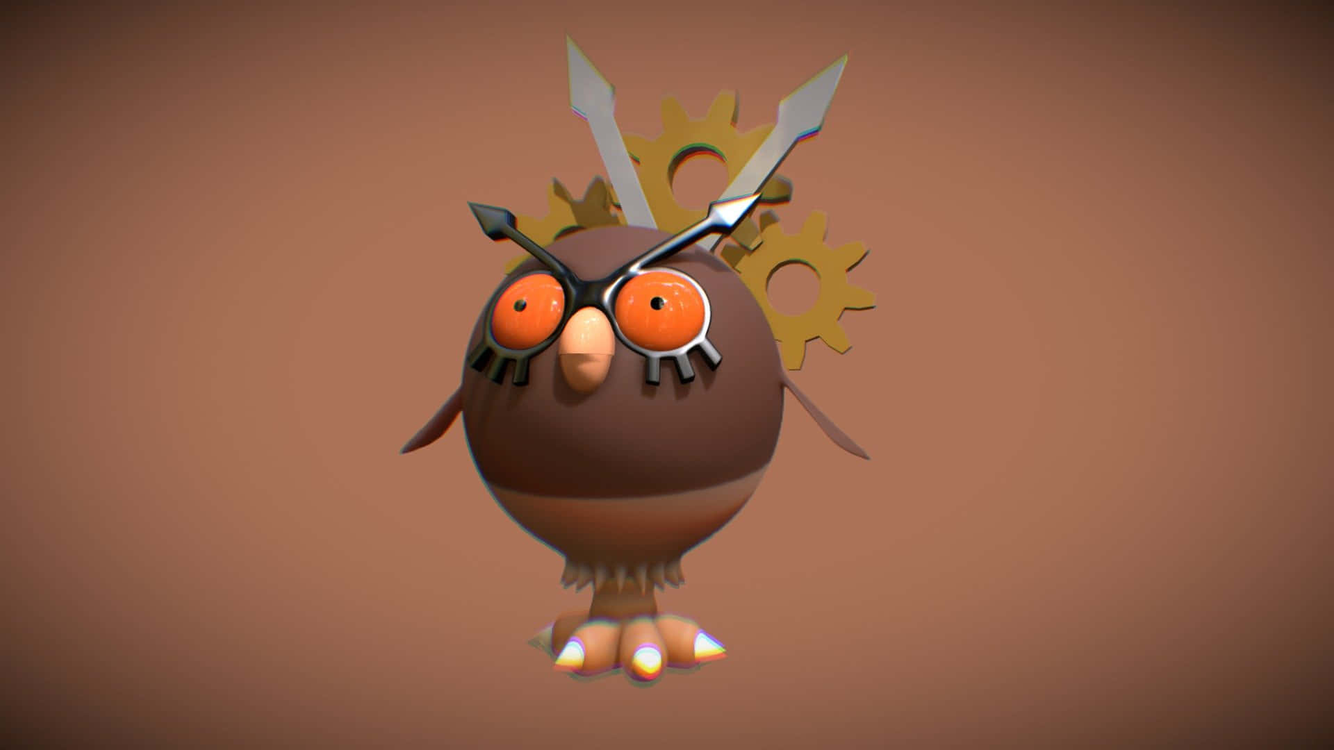 3D Model of Hoothoot on Brown Background Wallpaper