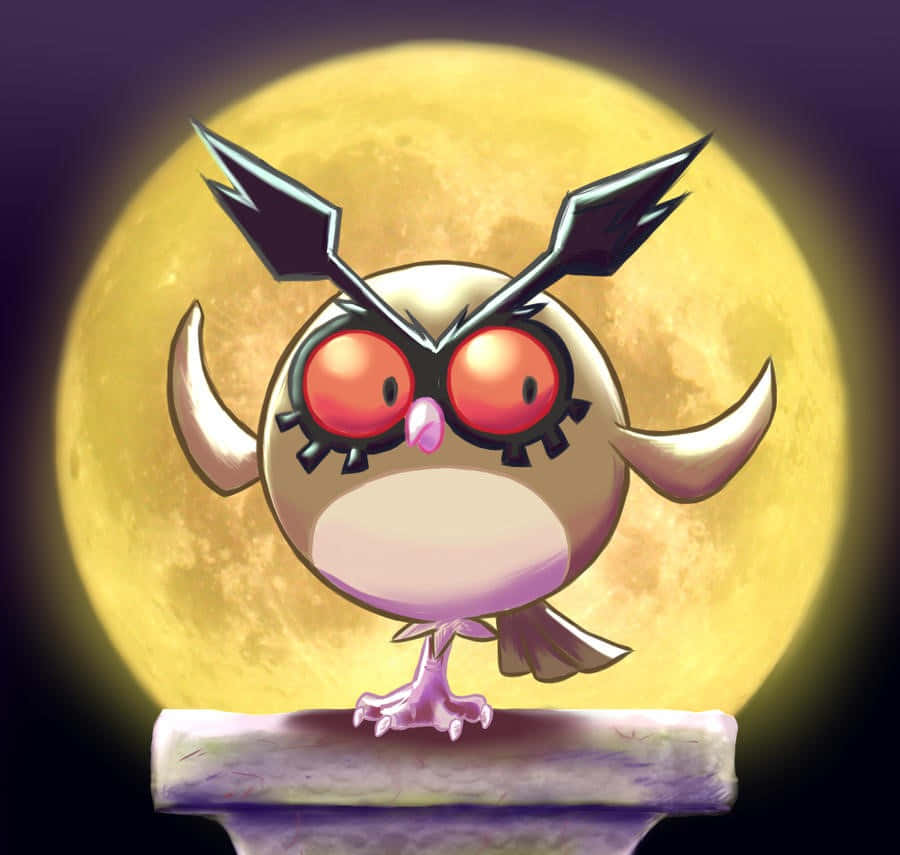 Hoothoot Pokemon With Full Moon Background Wallpaper