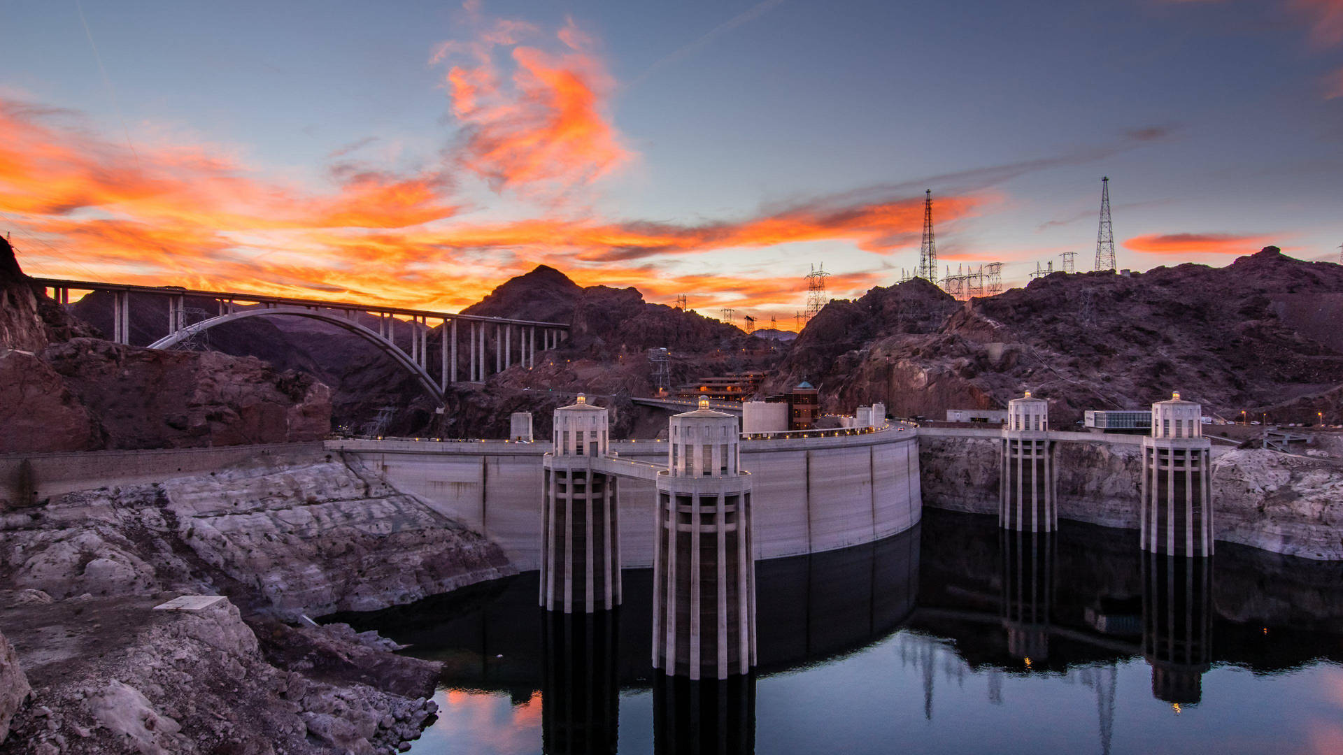 Hoover Dam With Sunset Sky Wallpaper