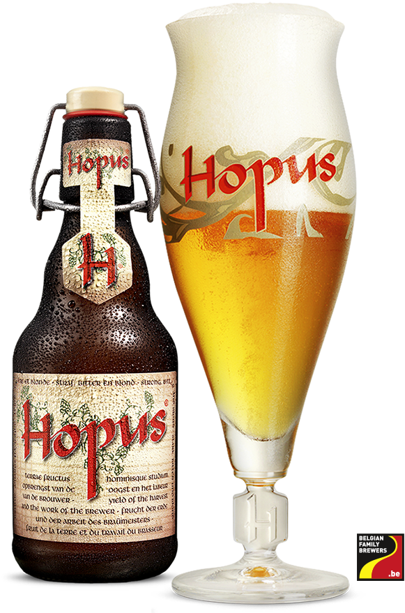Hopus Beer Bottleand Glass PNG