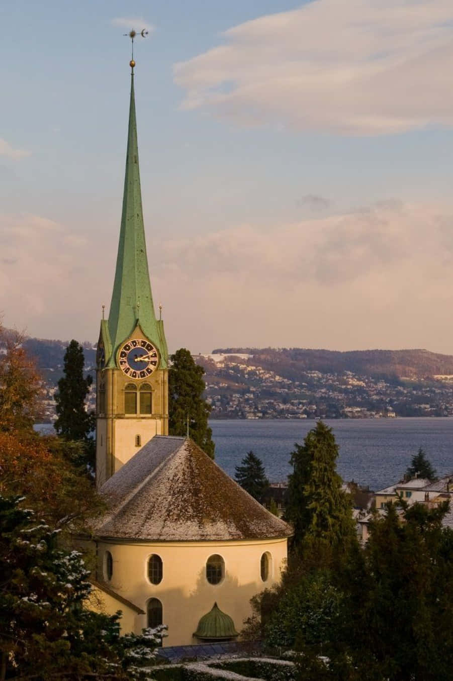 Horgen Kerk Uitzicht Op Meer Van Zürich Achtergrond