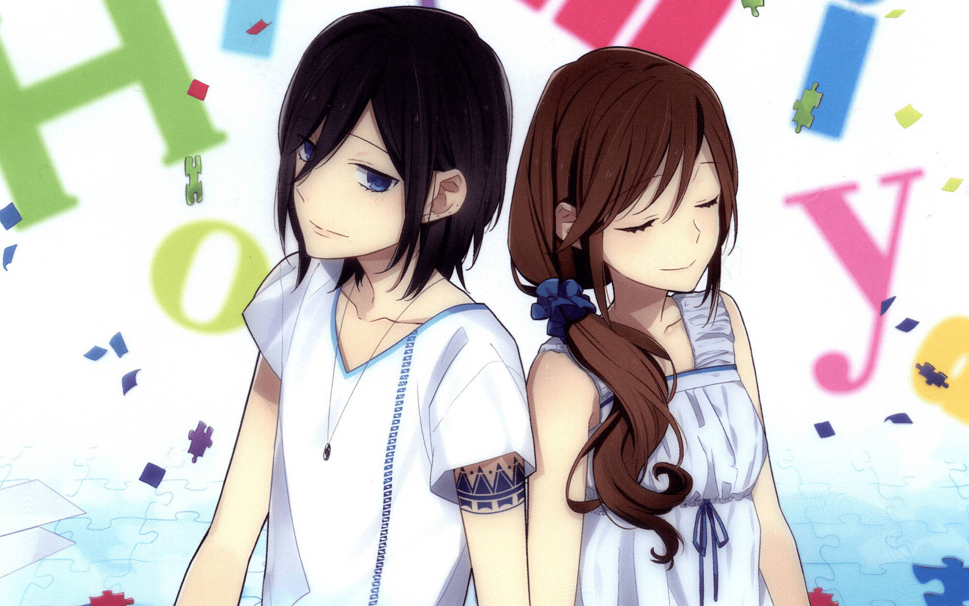 Download Horimiya Couple In White Outfits Wallpaper 