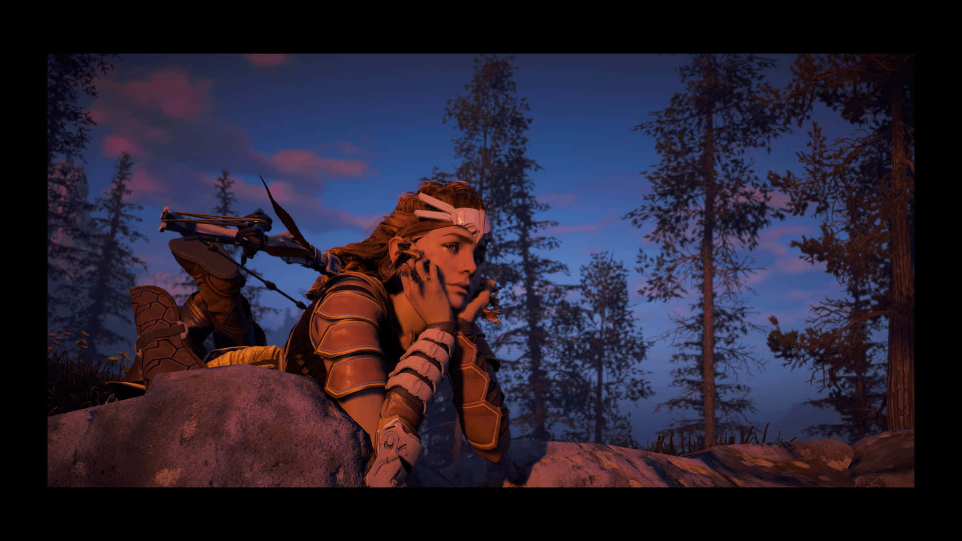 Unamujer Está Sentada Sobre Una Roca En El Bosque. Fondo de pantalla