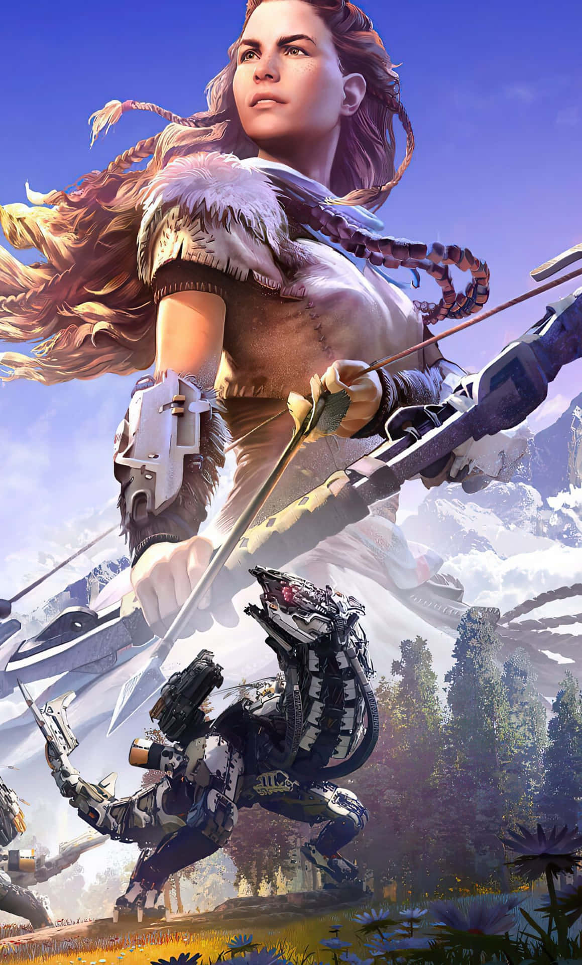 A Woman With A Bow And Arrow In Front Of A Mountain Wallpaper