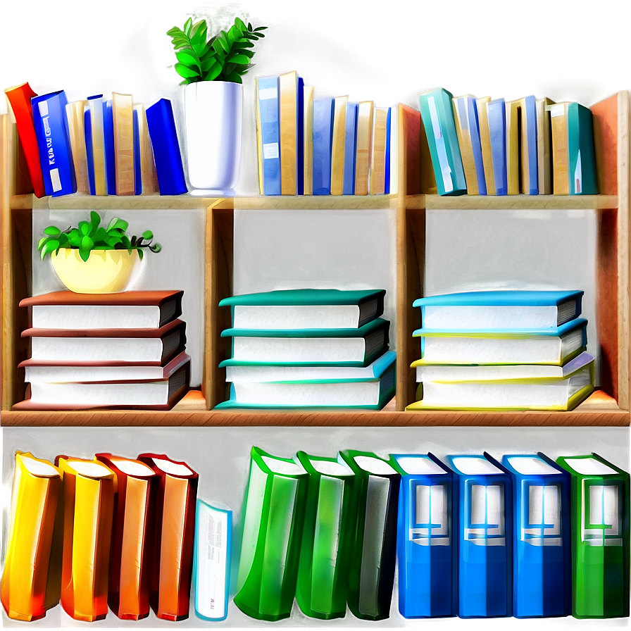 Horizontal Books On Shelf Png 06262024 PNG