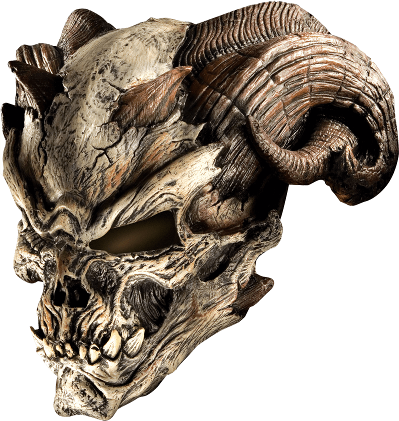Horned Demon Skull Sculpture PNG