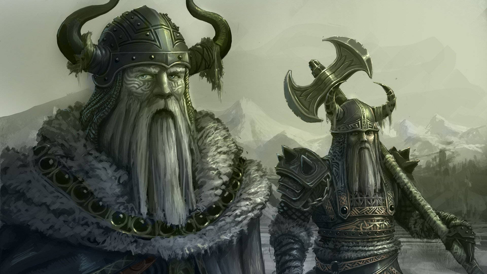 A fierce-looking viking warrior in full battle armour Wallpaper