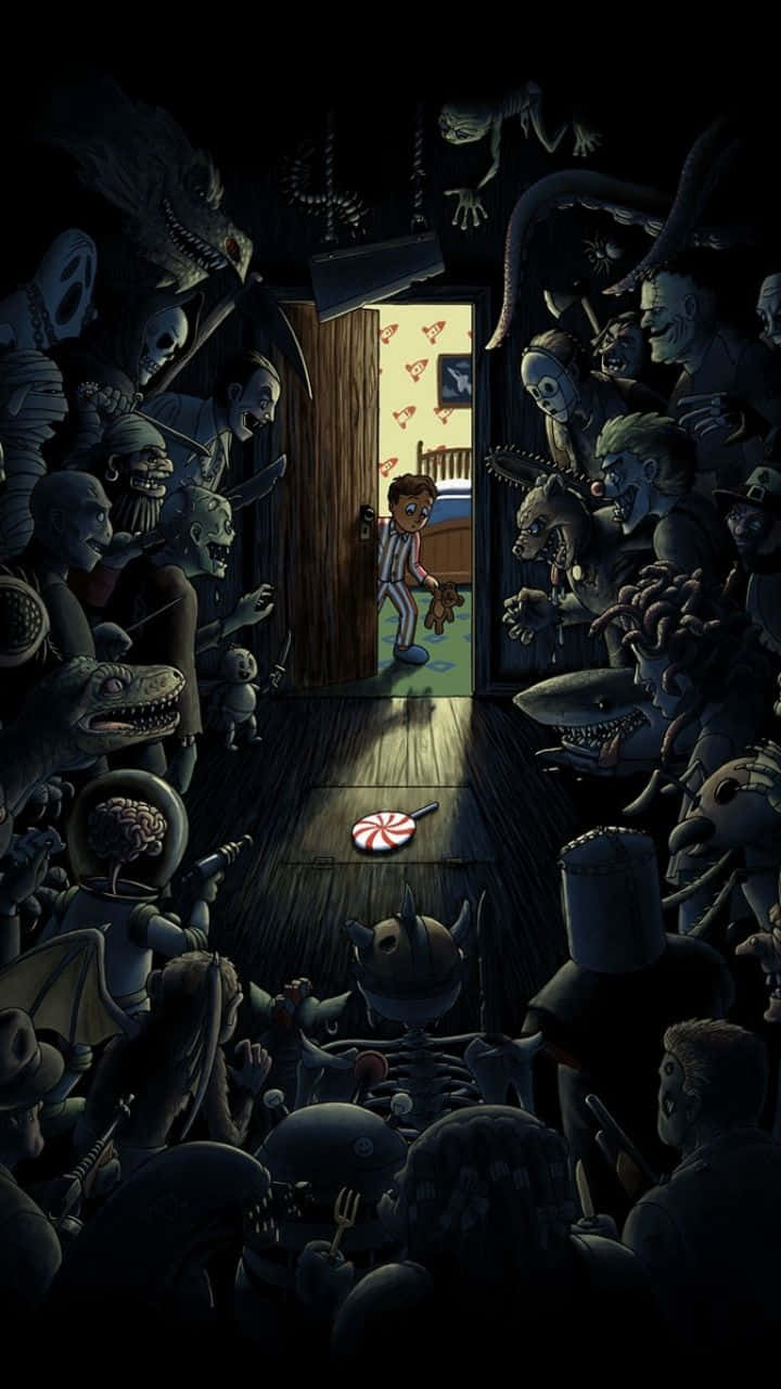 A Dark Room With Many People In It Wallpaper