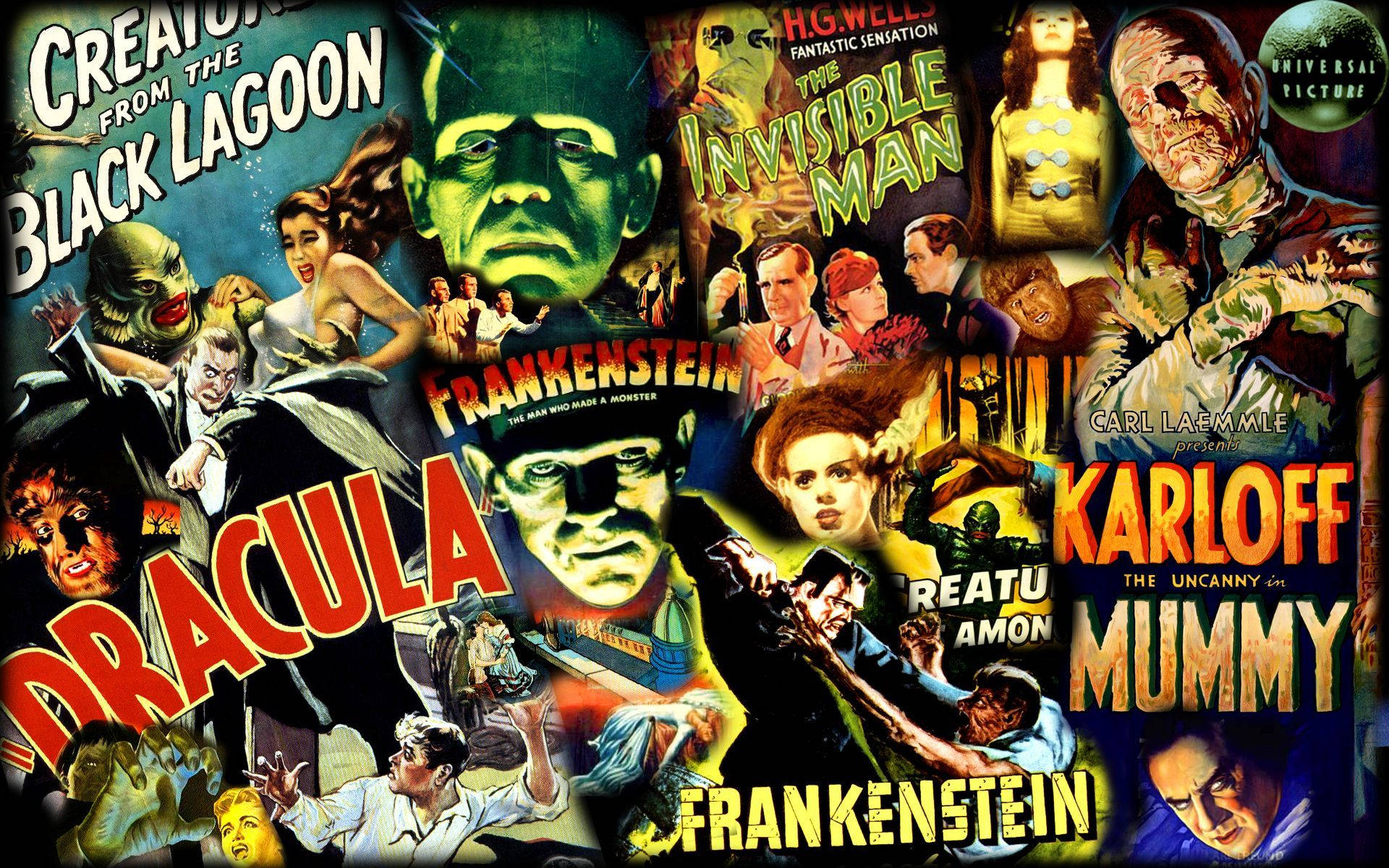 Einecollage Von Horrorfilmplakaten Wallpaper