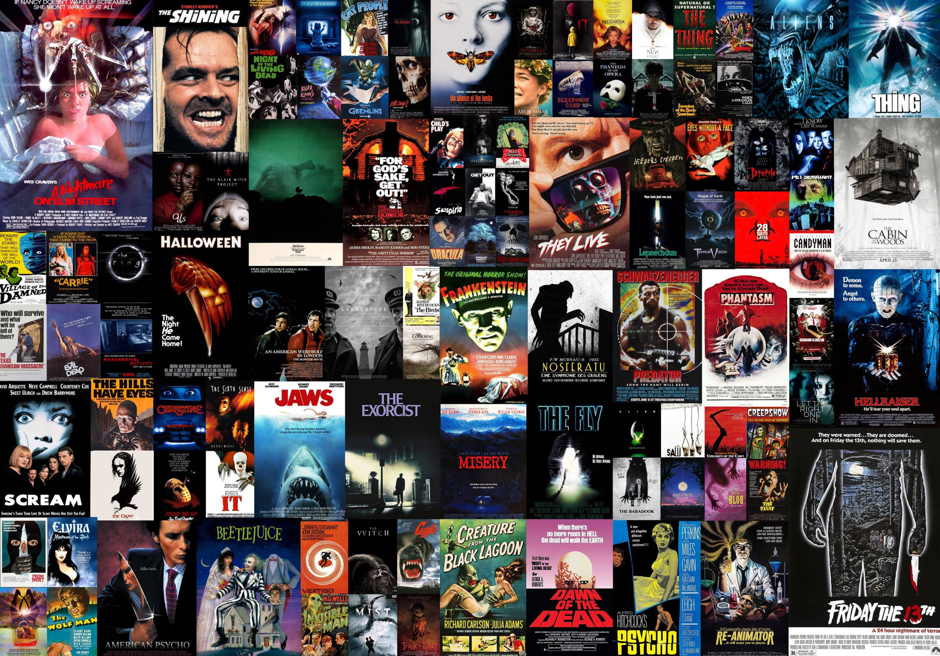 A Collage of Horrifying Movie Posters Wallpaper