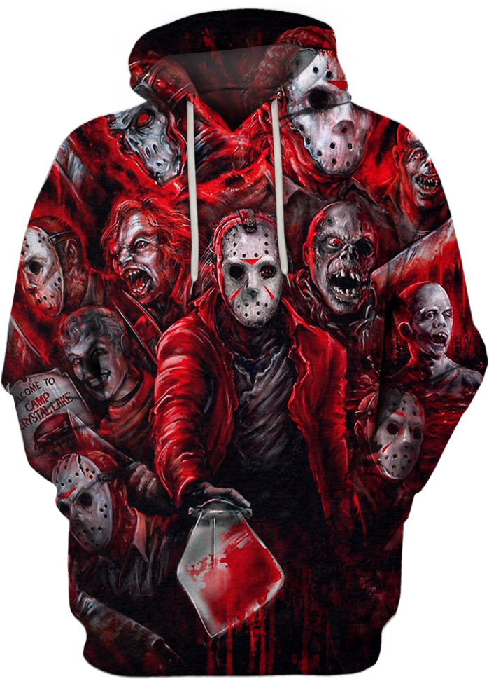 Horror Themed Hoodiewith Masked Figures PNG
