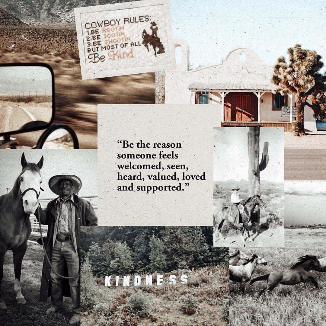 Einecollage Von Fotos Mit Einem Pferd Und Einem Cowboy Wallpaper