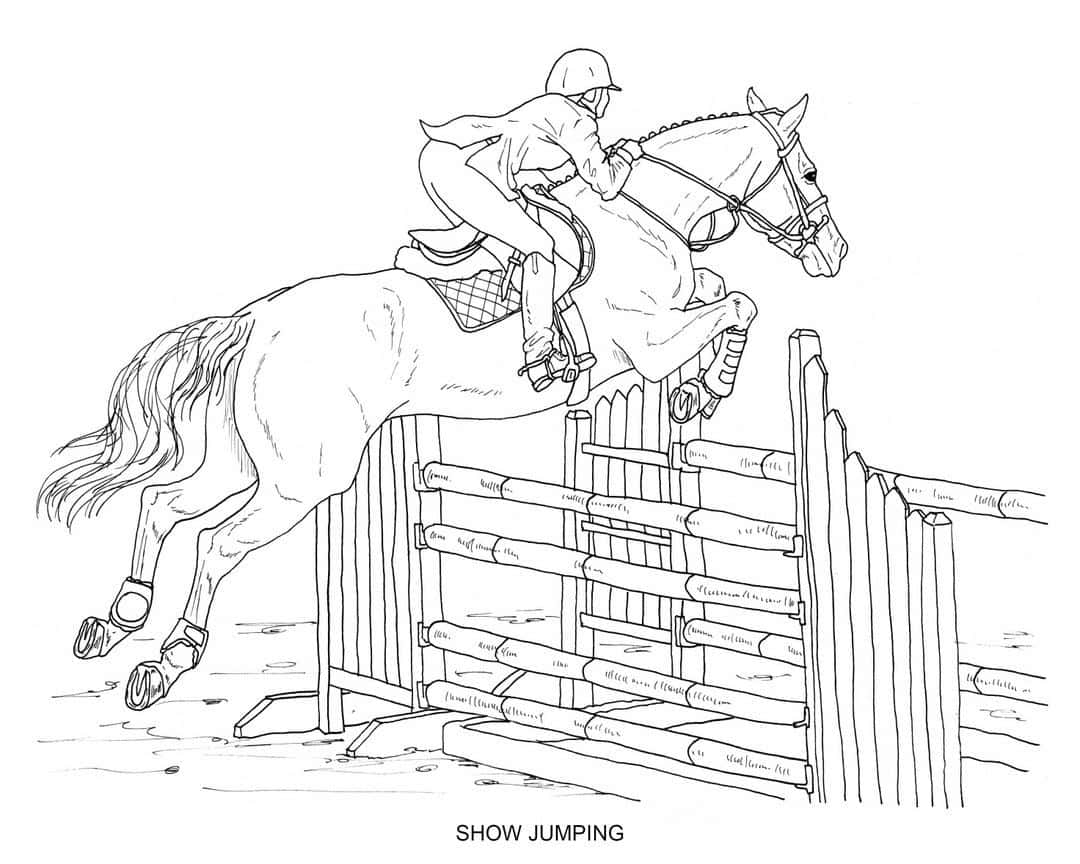 A Horse Jumping Over A Fence Coloring Page