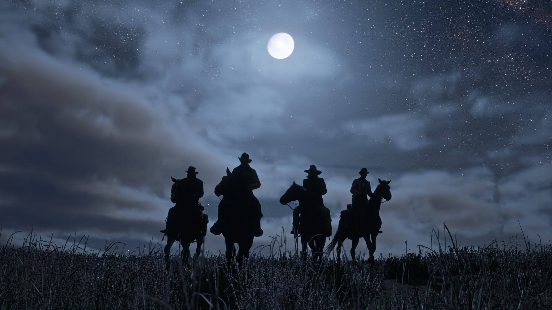 Hästred Dead Redemption 2 Cowboys På Natten Wallpaper