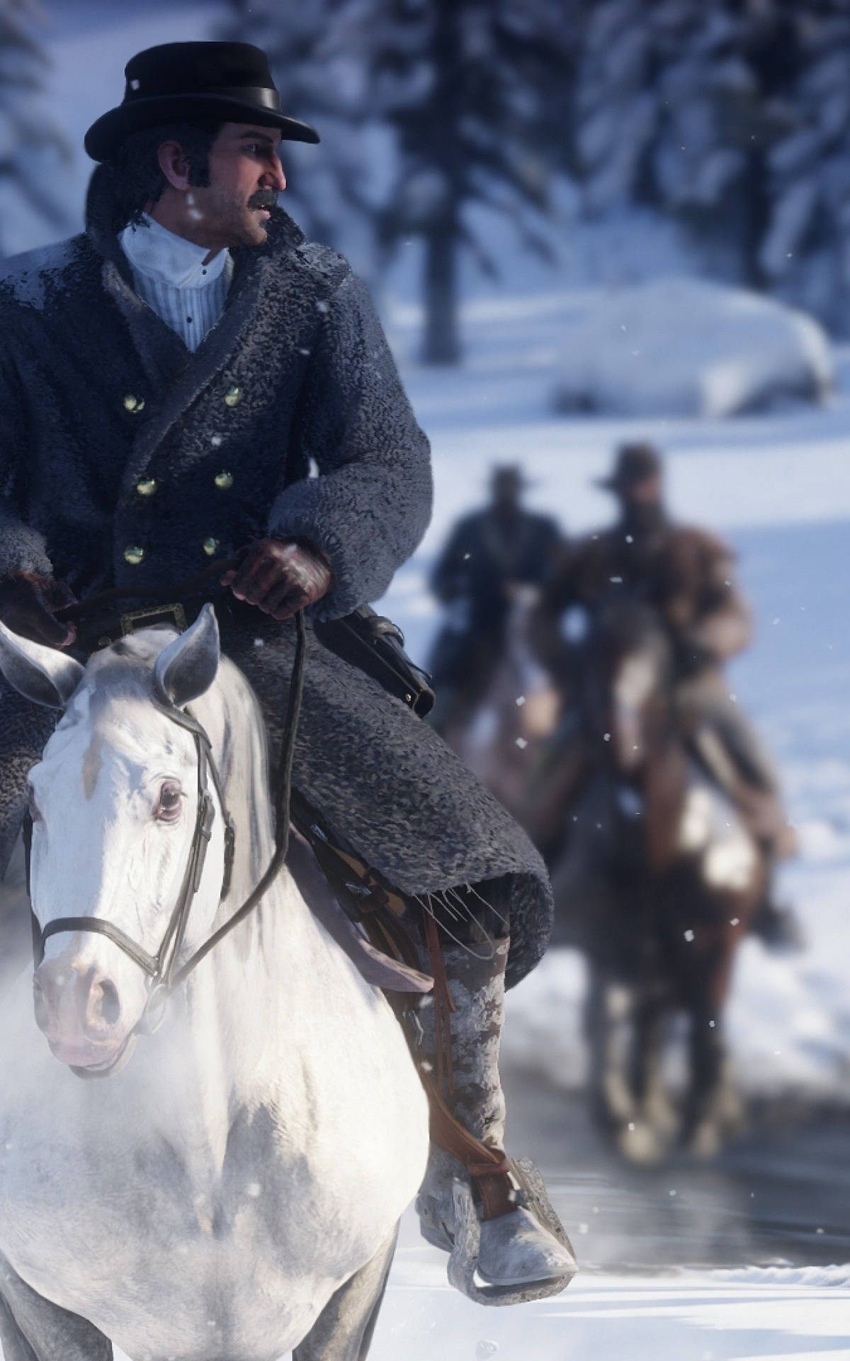 En mand rider på en hest i sneen Wallpaper