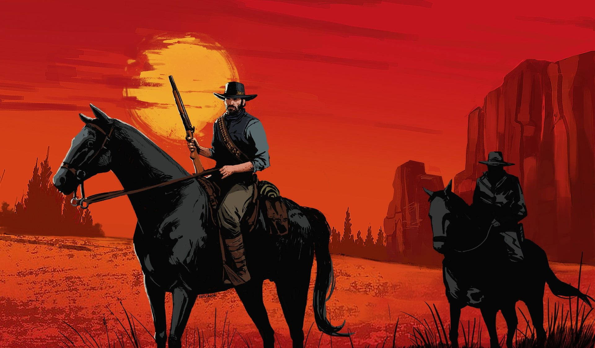 Tag med på det vilde vesten med dette Red Dead Redemption 2 Heste tapet. Wallpaper