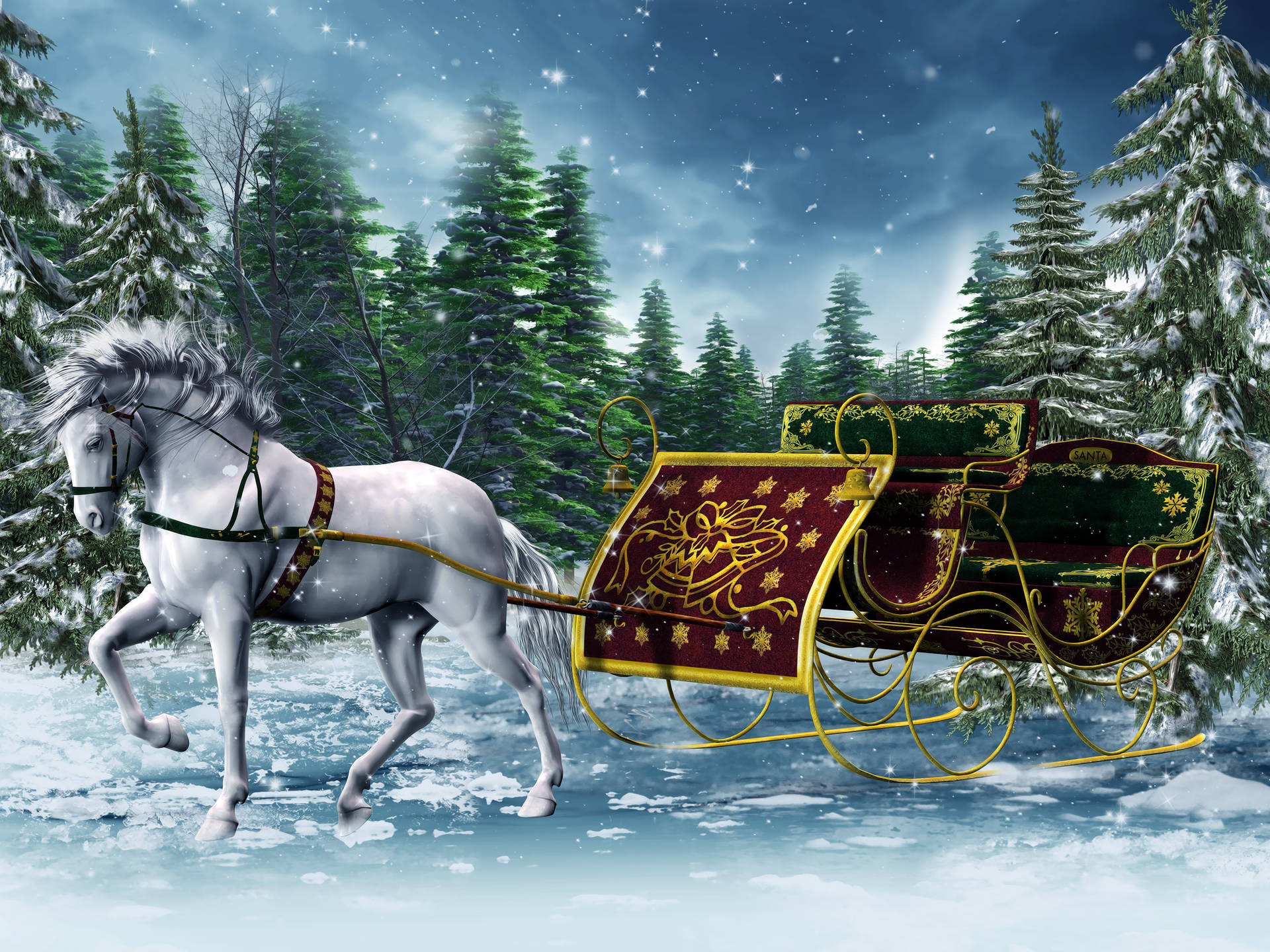 Horse Sled Christmas Holiday Desktop Wallpaper