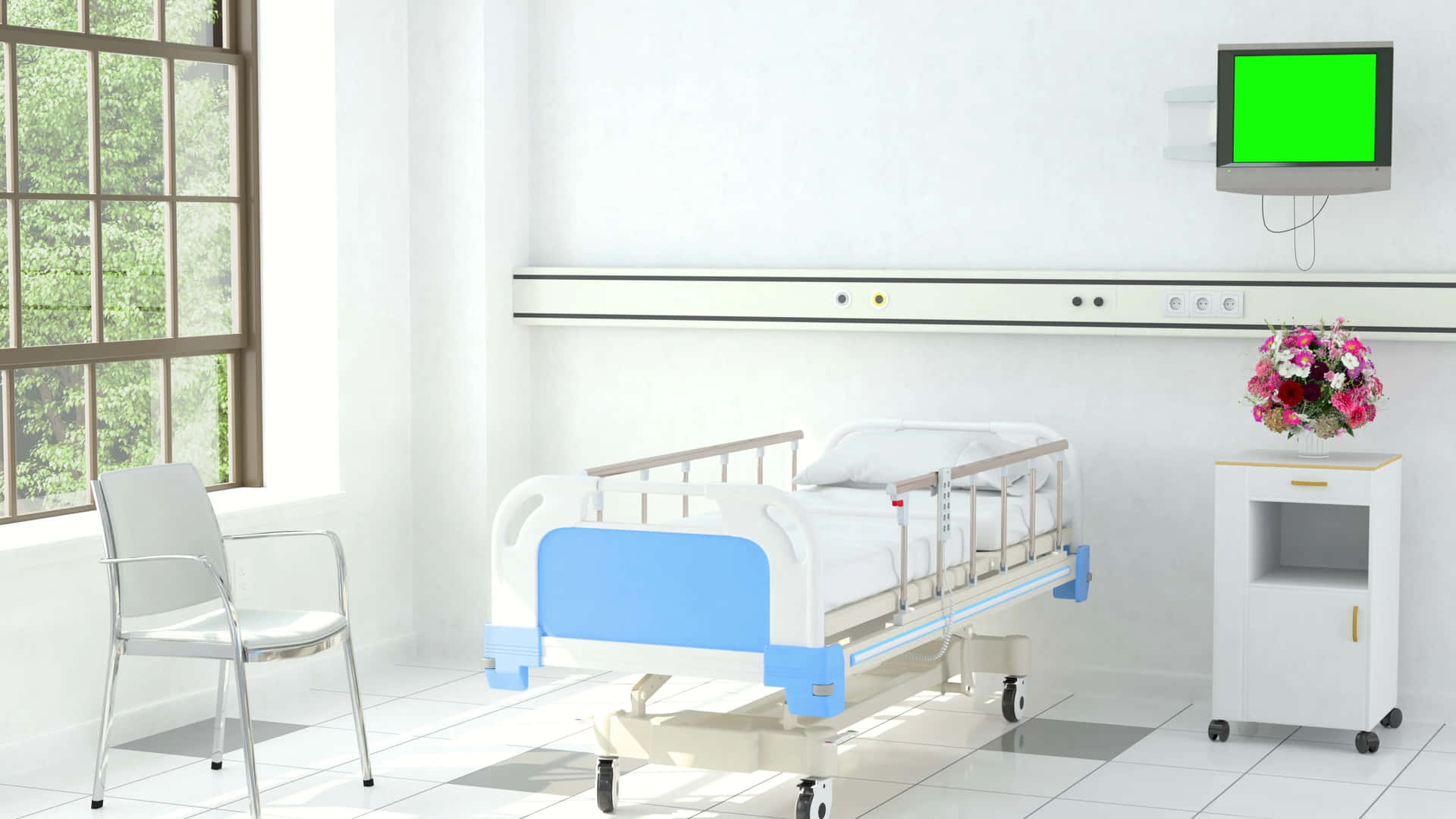 A hospital bed surrounded by medical equipment