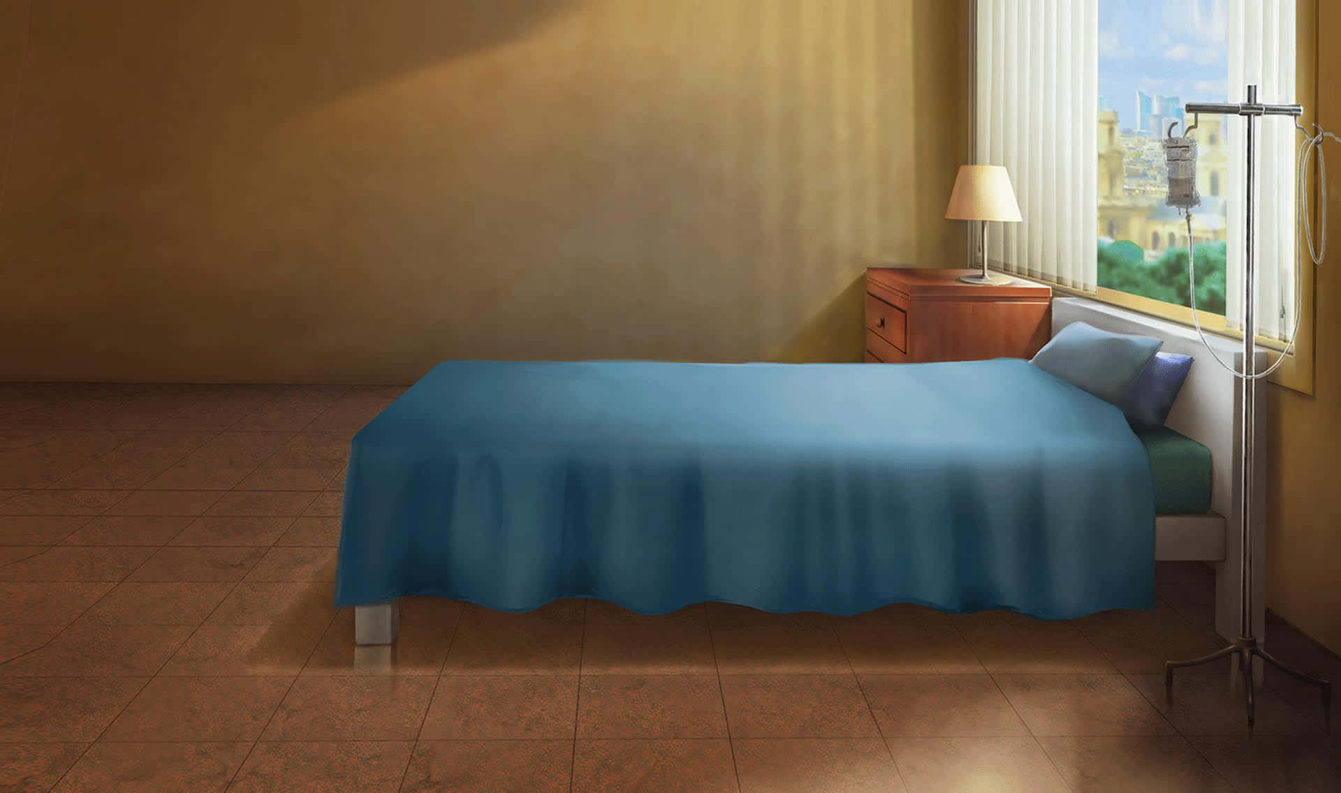A Bed With A Blue Blanket