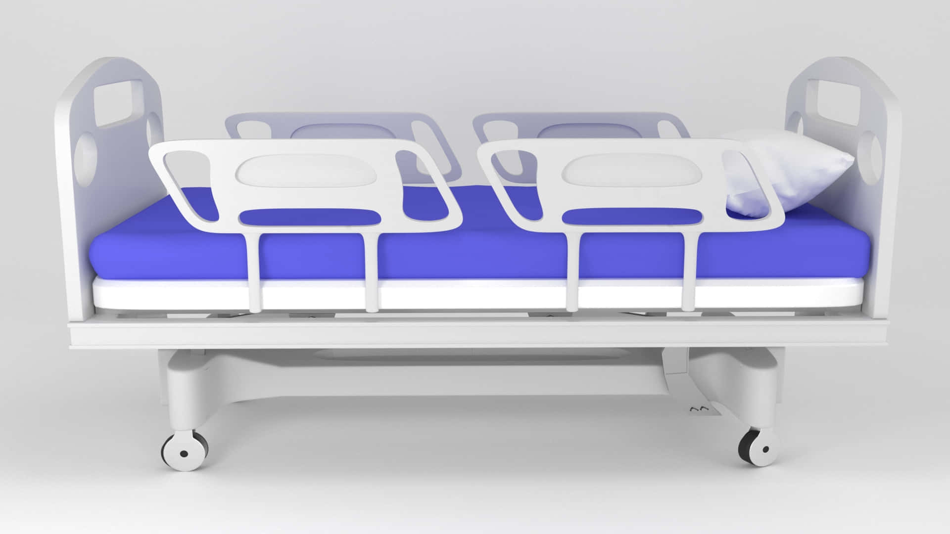 A Hospital Bed With Blue Sheets And A Blue Pillow