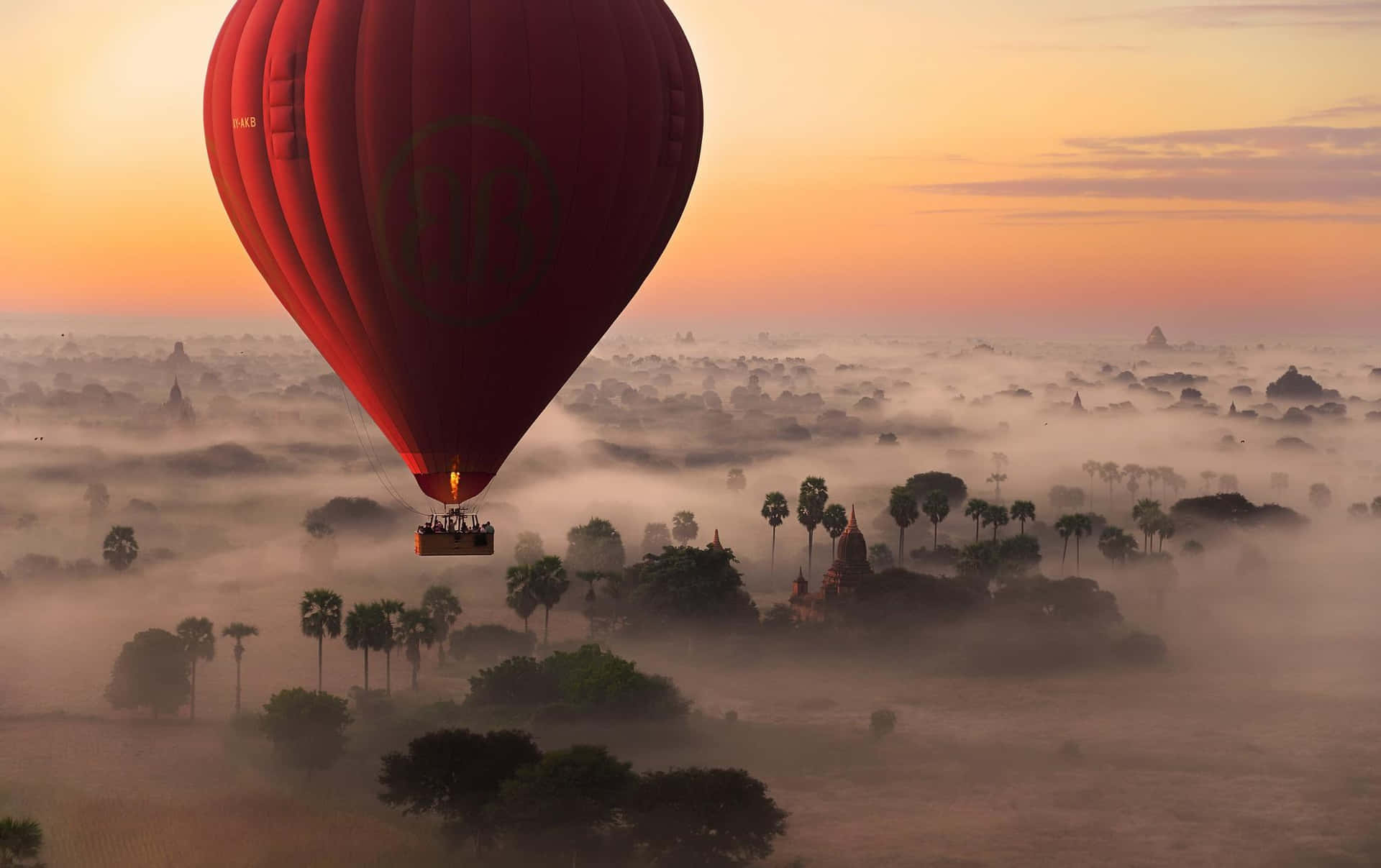Floating through the skies in a colorful hot air balloon