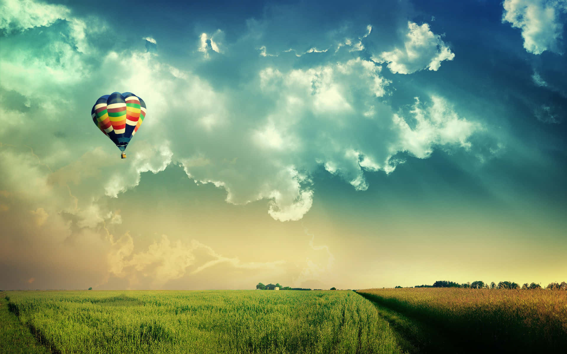 Dasoffene Himmel Genießen Mit Einem Wunderschönen Heißluftballon.