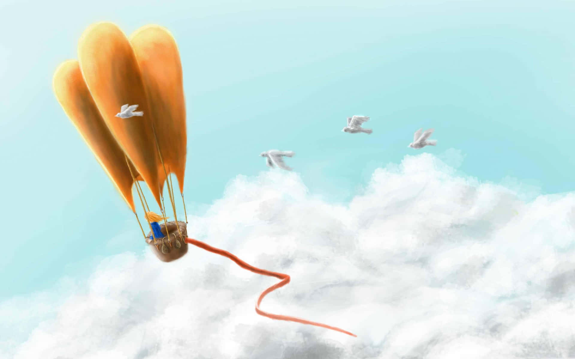 A Hot Air Balloon Flying Through The Clouds