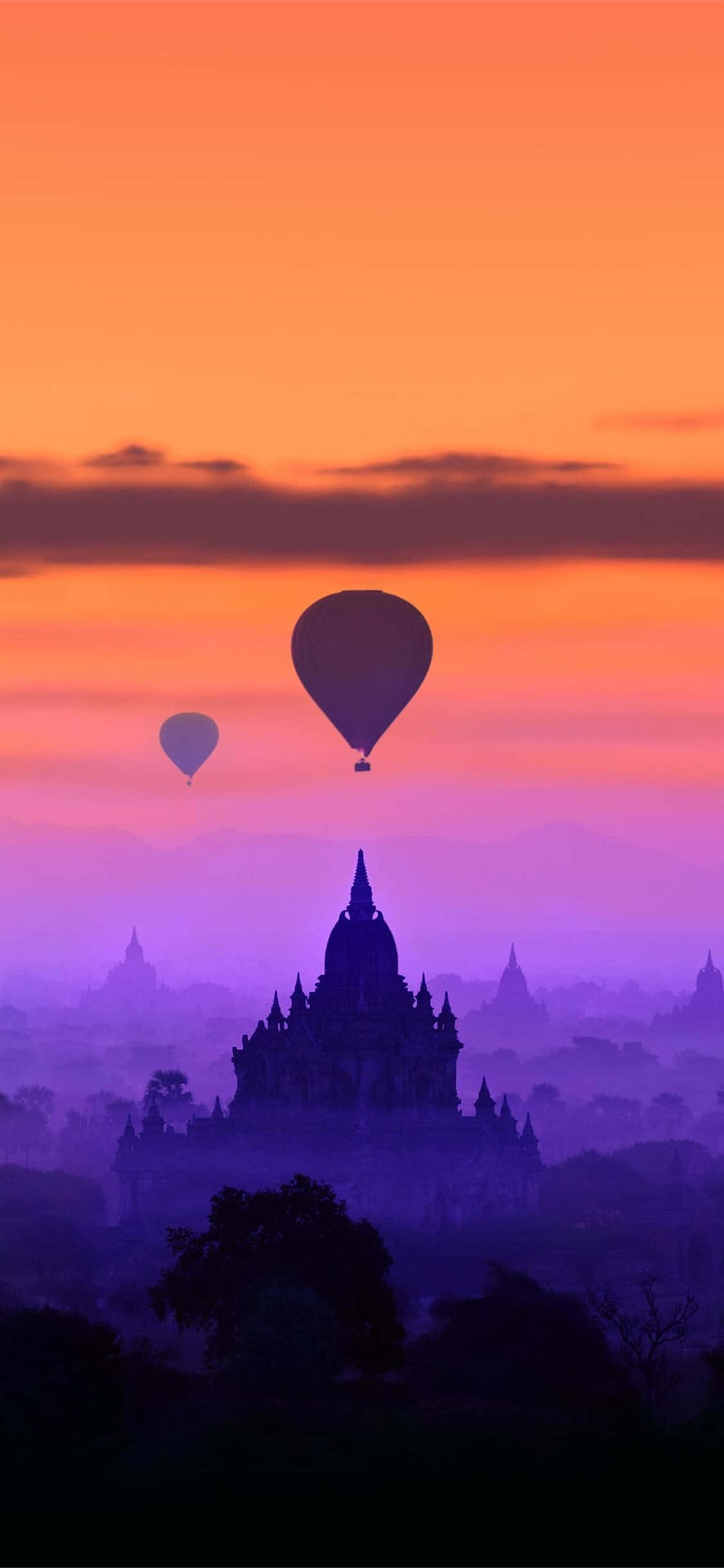 Hot Air Balloon In Purple Sky In Bagan, Near Mandalay Wallpaper