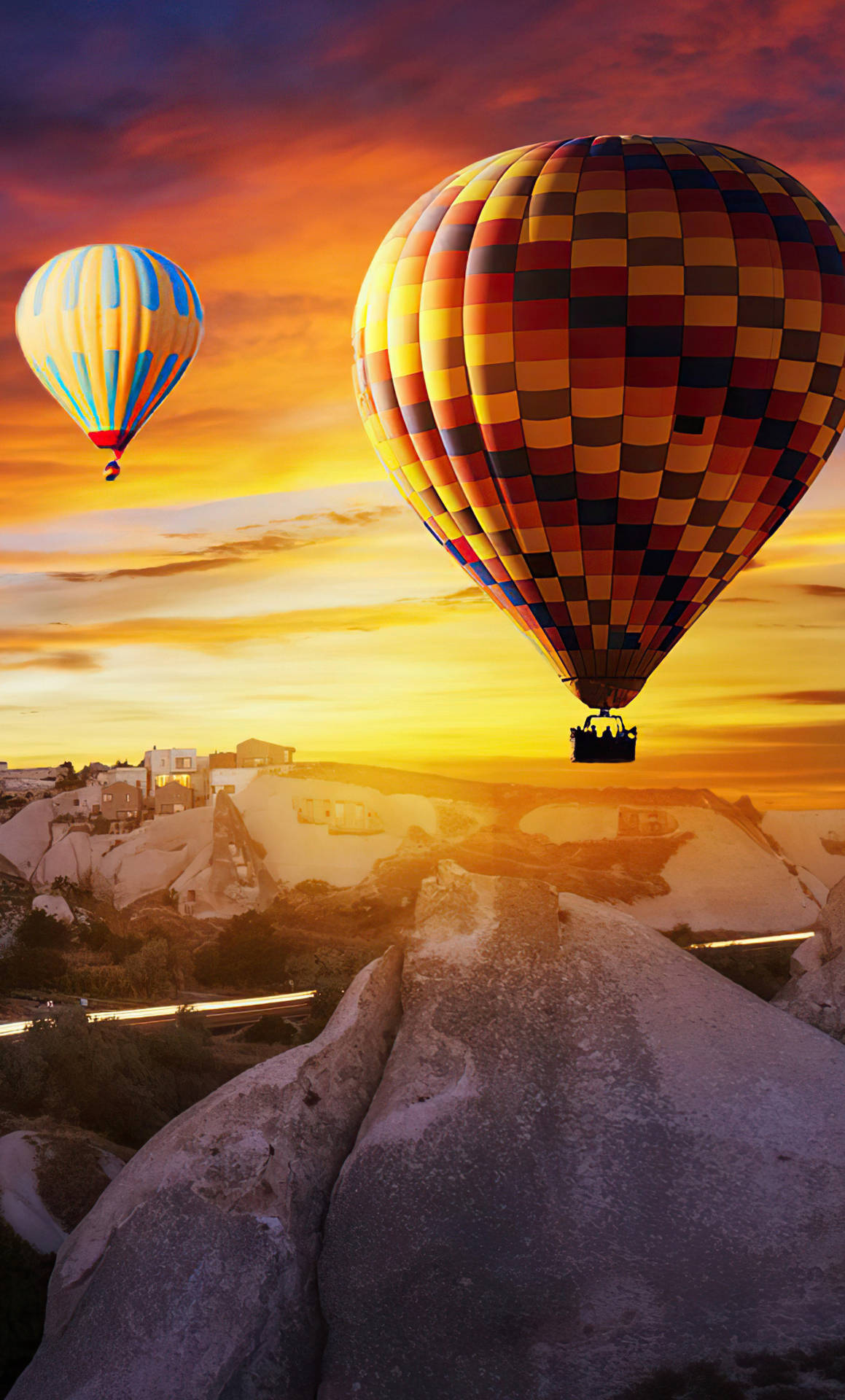 Hot Air Balloon Orange Horizon Wallpaper