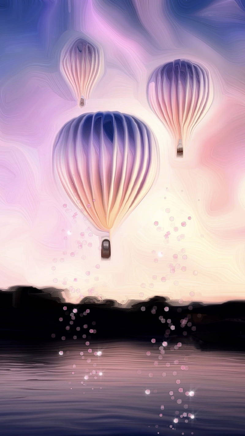 Hot Air Balloon Pink Gradient Art Wallpaper