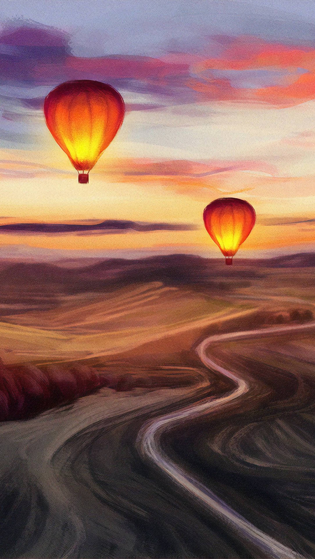 Hot Air Balloon Warm Colors Art Wallpaper