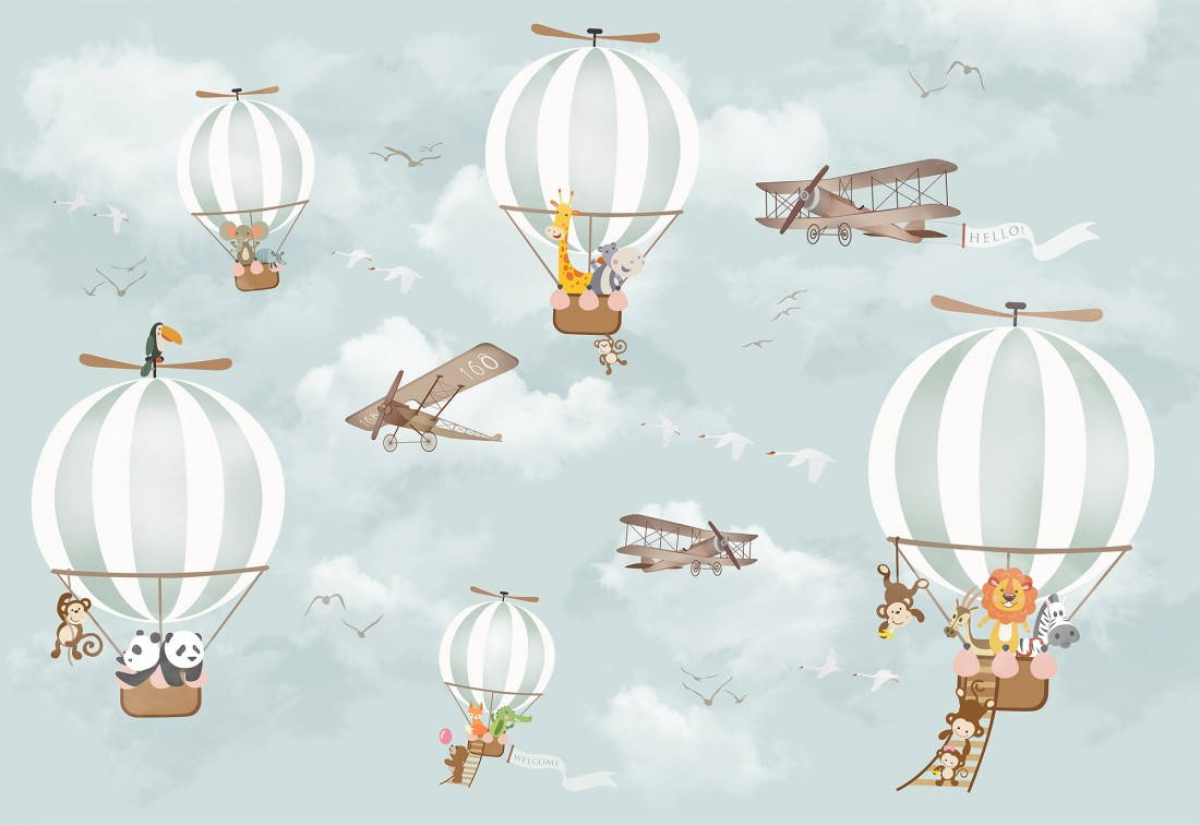 Hot Air Balloon With Different Animals Wallpaper