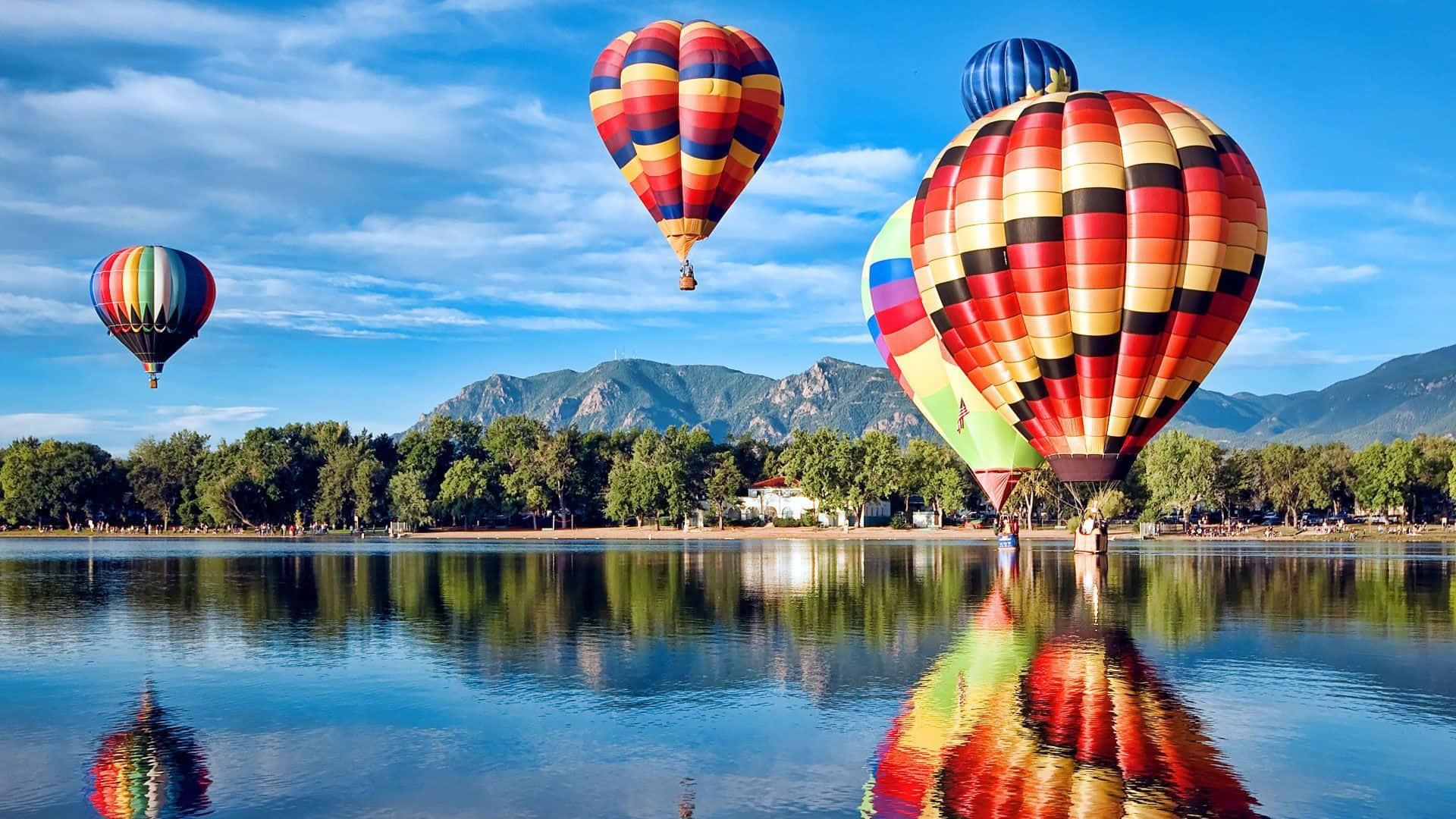 Hot Air Balloons Over Lake Reflection Wallpaper