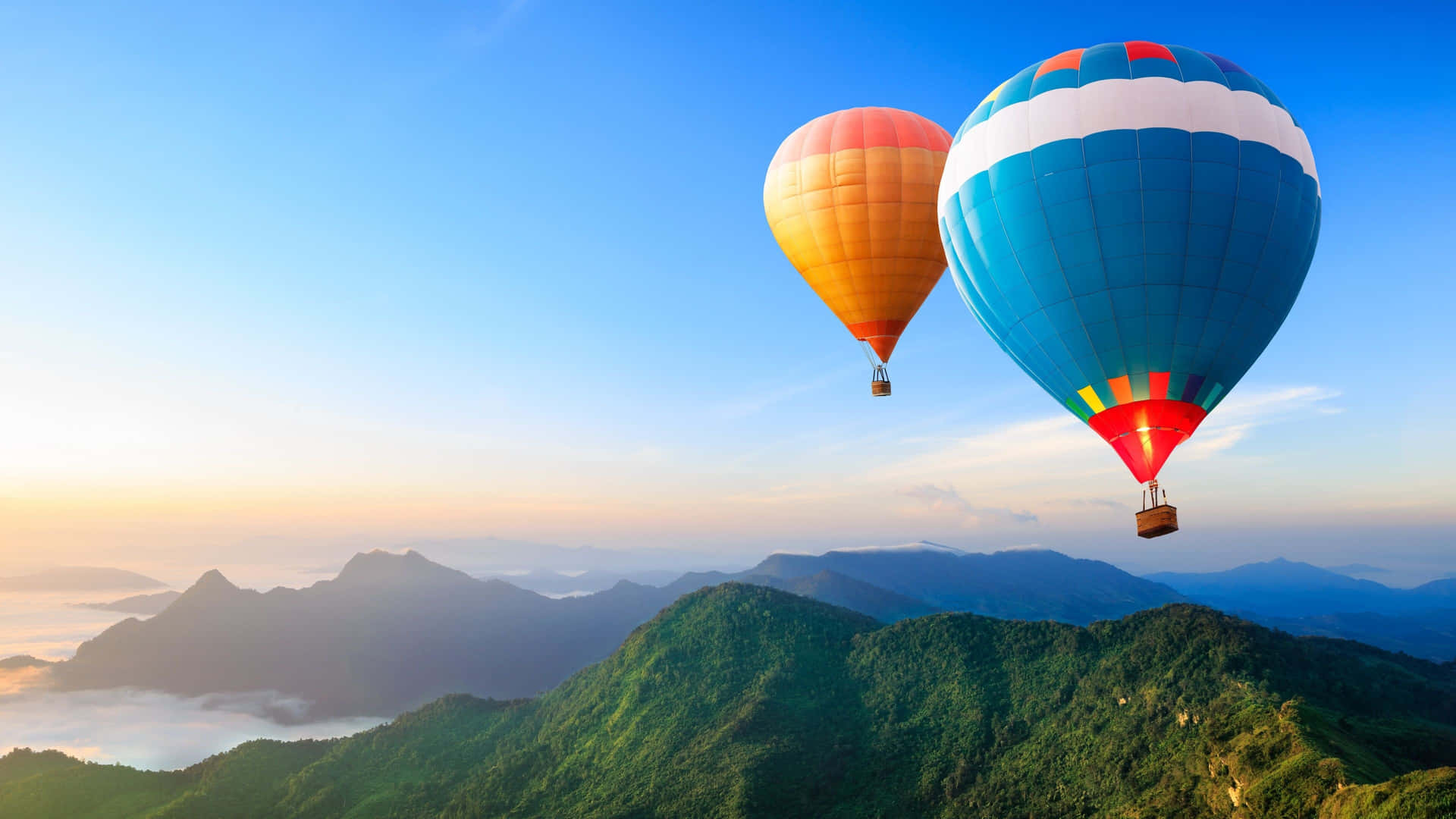 Hot Air Balloons Over Mountain Range Wallpaper