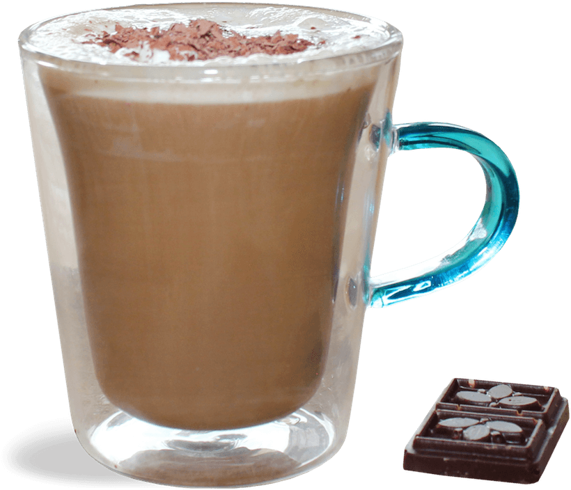 Hot Chocolate Glass Mugwith Chocolate Piece PNG