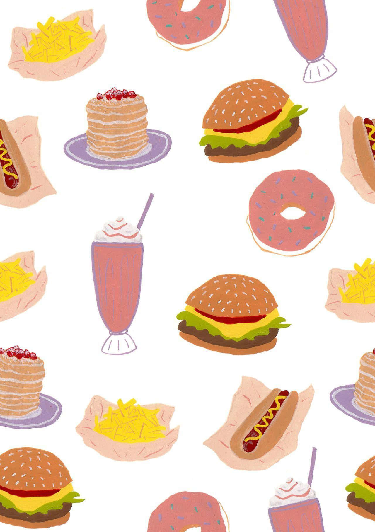 A Seamless Pattern Of Fast Food Items