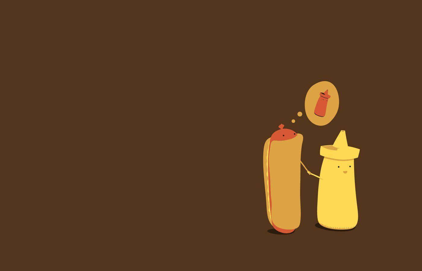 Uncartone Animato Di Un Hot Dog E Una Bottiglia Di Ketchup