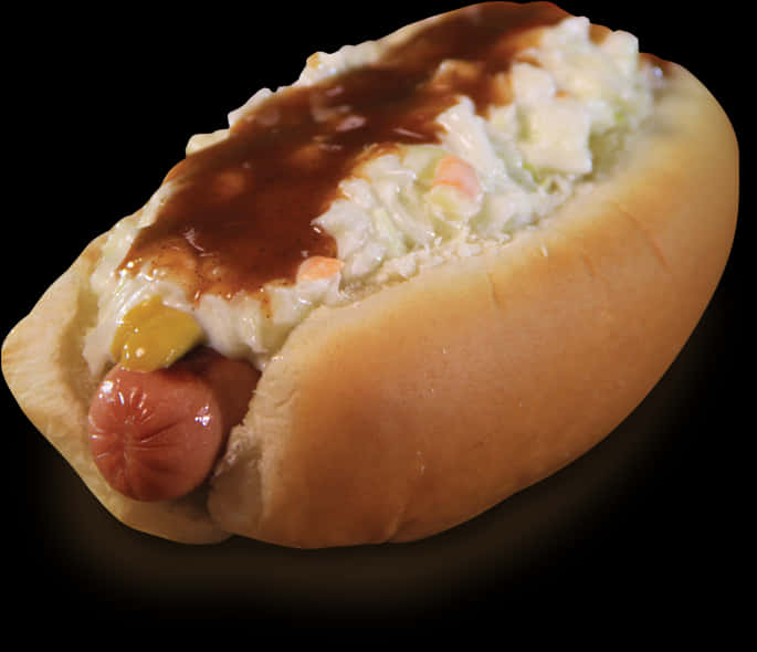 Hot Dog With Condiments Dark Background.jpg PNG
