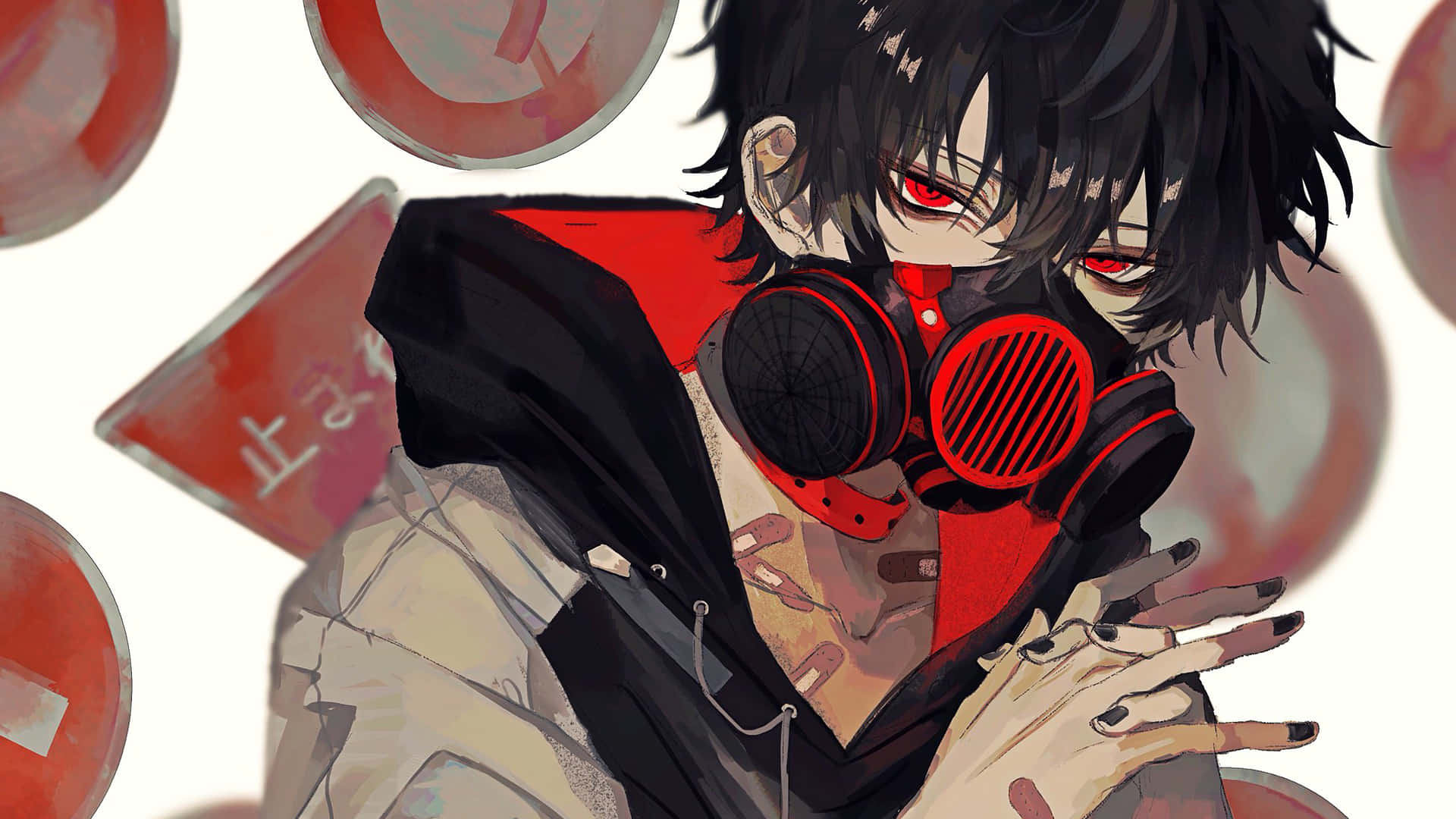 Chicode Anime Con Máscara De Gas, Caliente, Rojo Y Negro. Fondo de pantalla