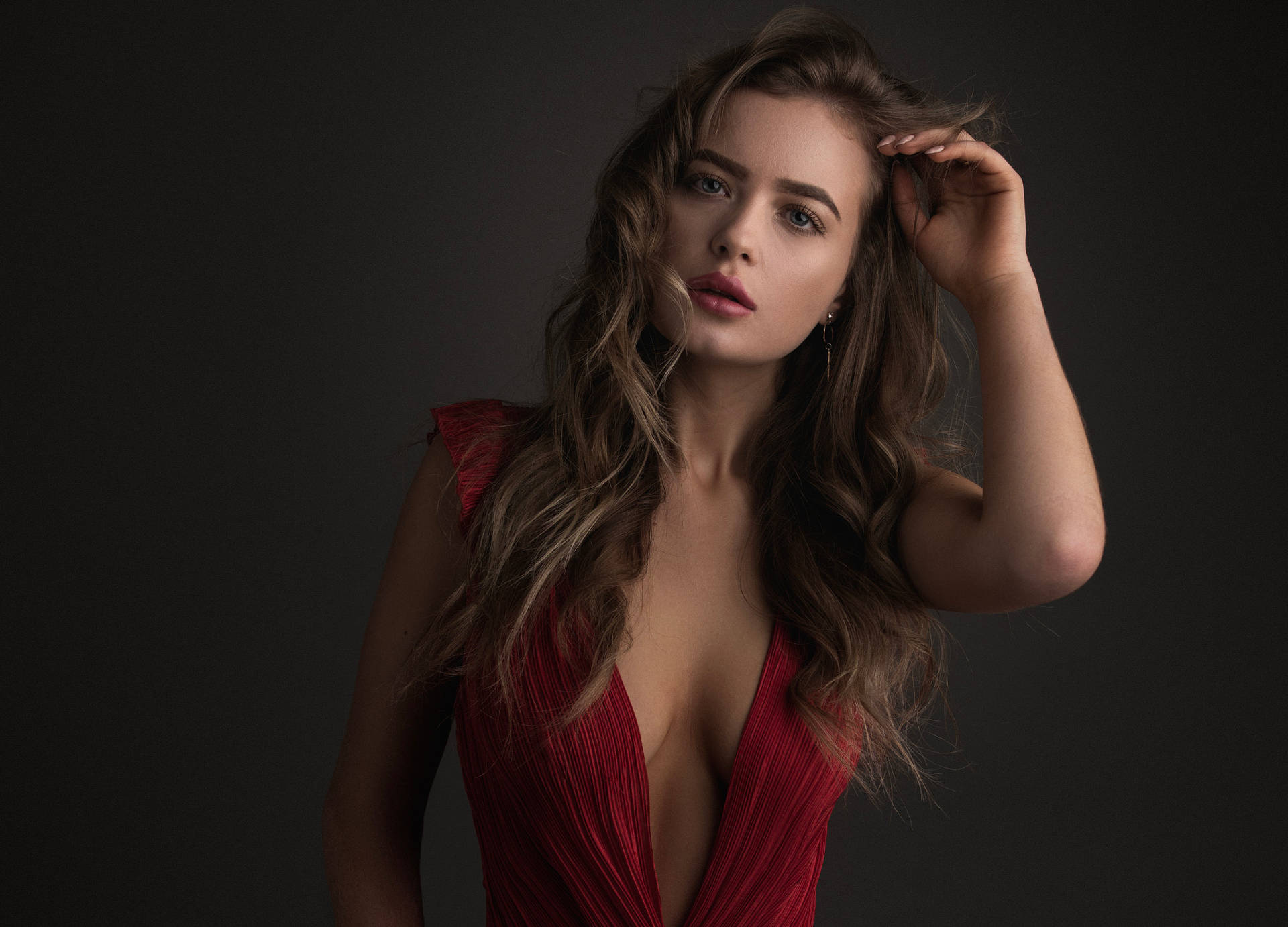 Hot Girl Elisabetta Franchi Red Dress Wallpaper