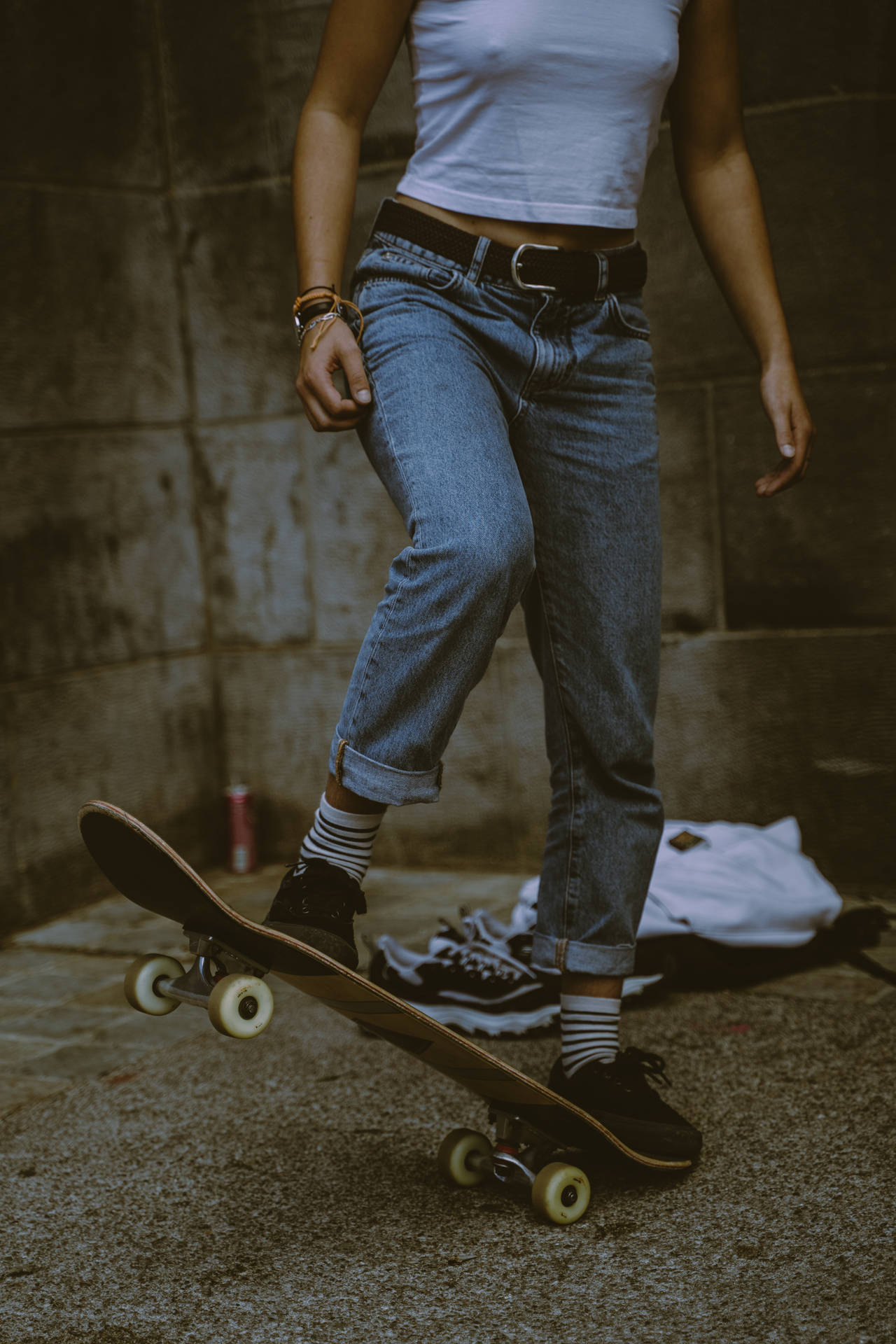 Hot Girl With Skateboard Background